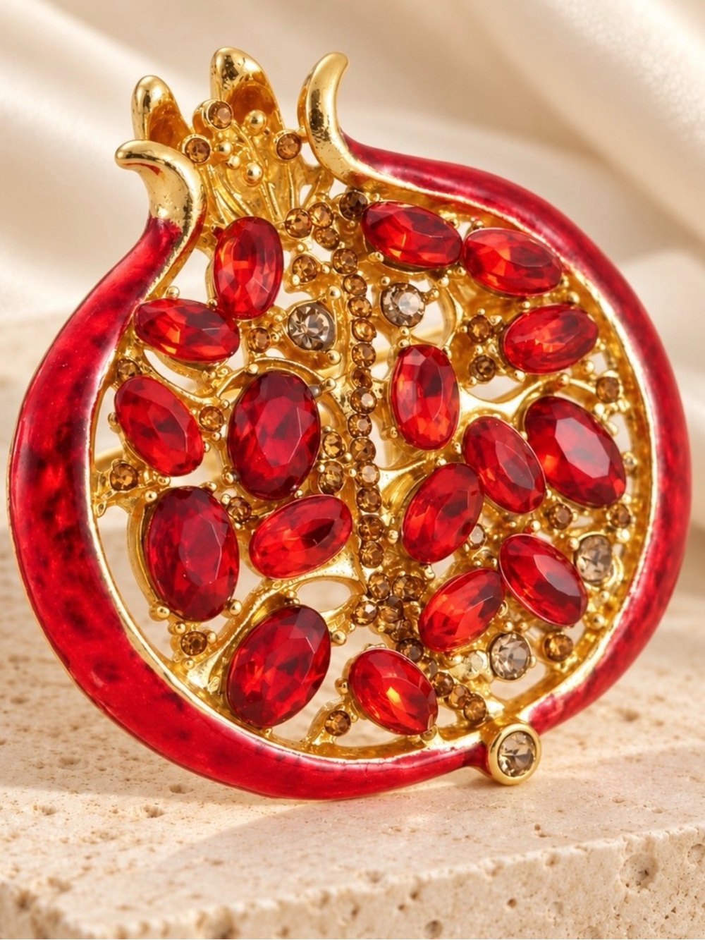 Gold and Red Pomegranate Pendant Brooch Pin